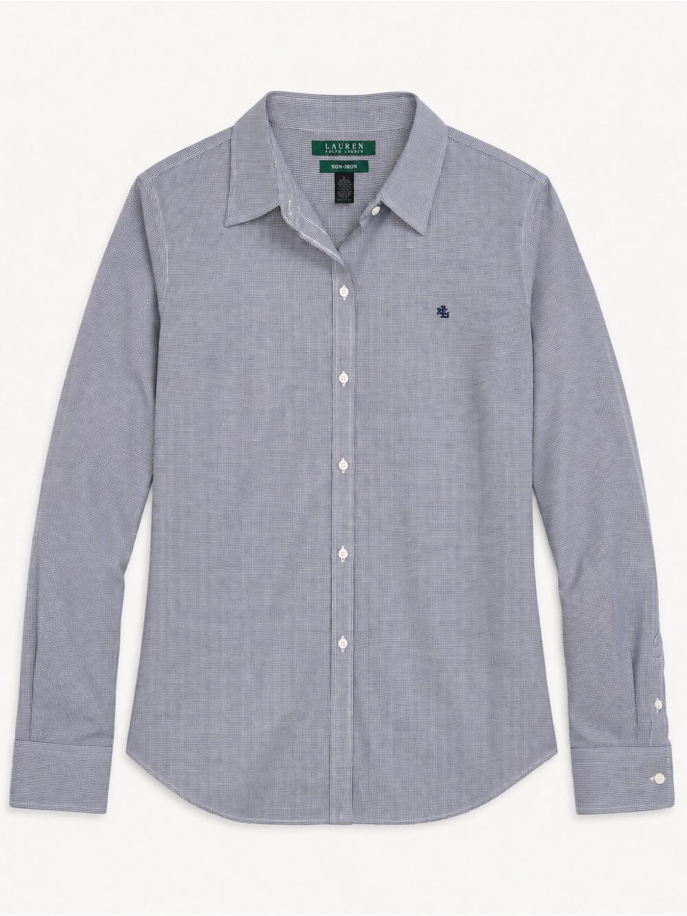 Lauren Ralph Lauren: Blue Checkered No-Iron Shirt – Stretch Cotton, Size L